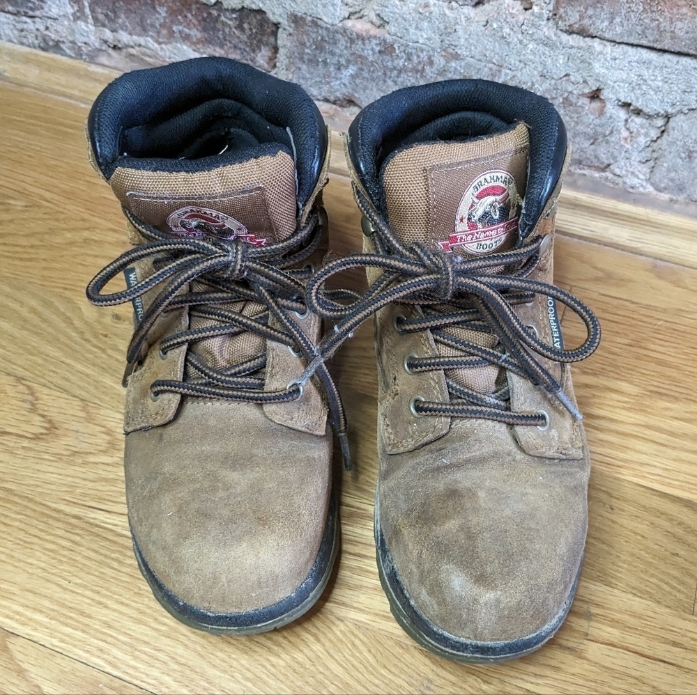 Brahmin Size 5.5 Brown Leather Waterproof Steel Toe Work Boots - Picture 2 of 8